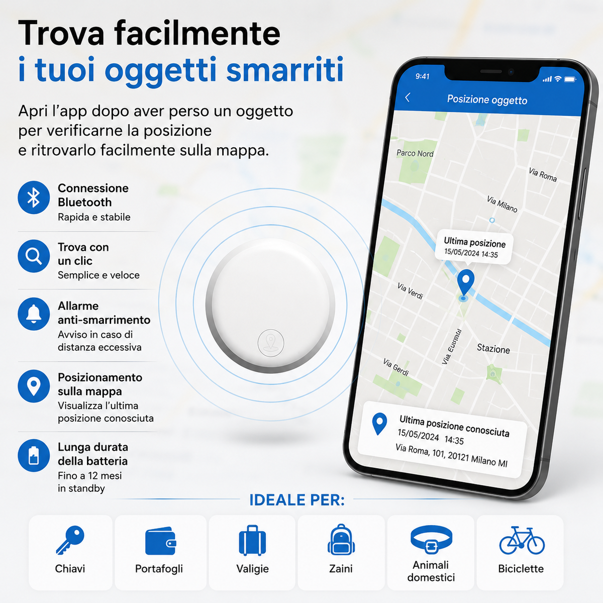 GPS Tracker Anti-Smarrimento Bluetooth